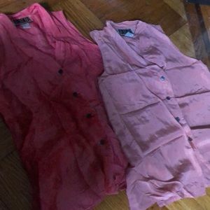 A set of 2 Silk  button down sleeveless shirts